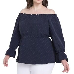 Lane‎ Bryant Off-The-Shoulder Elastic-Waist Blouse Womens 26/28 Blue NEW w/ Tag